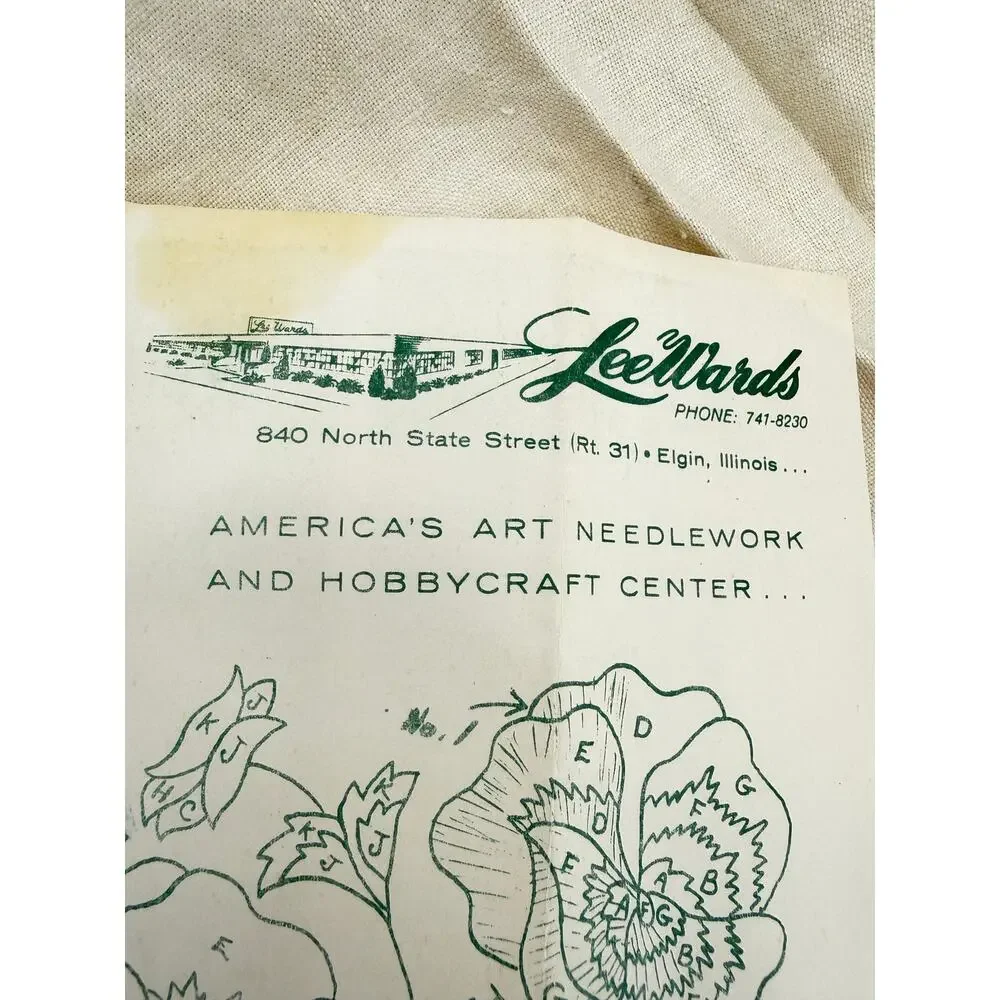 Vintage Embroidery Kit Linen Tablecloth Napkins Hand Floral Open No Thread